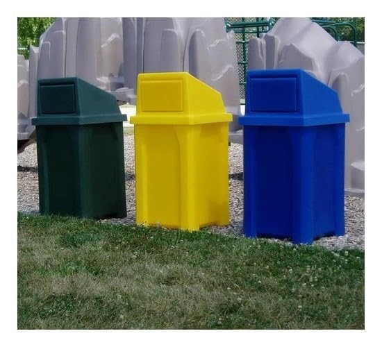 32 Gallon Square 100% Recycled Plastic Heavy Duty Outdoor Trash Can with Push Lid - Brown