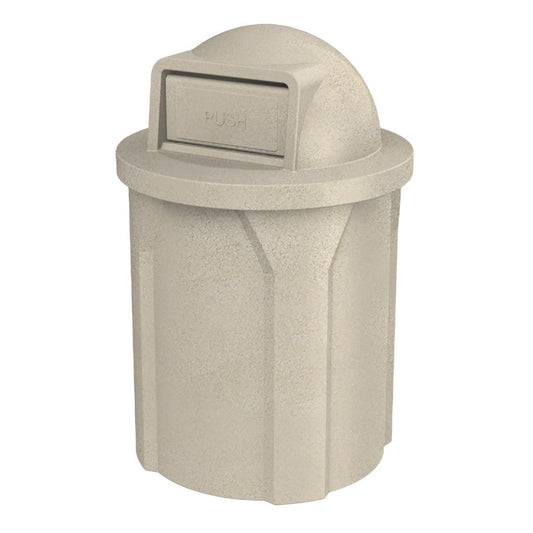 42 Gallon Circle 100% Recycled Plastic Heavy Duty Indoor or Outdoor Commercial Trash Can with Push Open Dome Lid and Internal Liner | Great for Schools and Businesses - Beige Granite