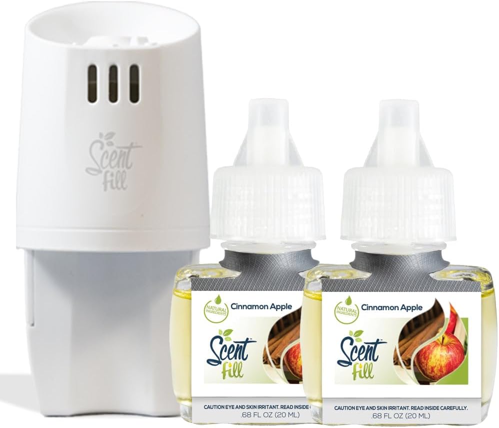 Scent Fill Cinnamon Apple Plug in Air Freshener, Scented Oil Refills, 2 Refills + Diffuser