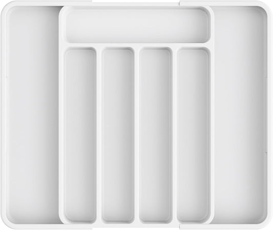 Kitsure Cutlery Drawer Organiser for Kitchen - Adjustable Cutlery Tray for Effortless Utensil Sorting, Versatile Kitchen Storage & Organisation Solution, 12.13" x 1.54" x 8.07"~13.90", White