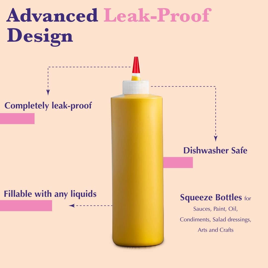6-Pack Condiment Squeeze Bottles for Sauces - Includes Funnel, Erasable Marker & Reusable Labels, Perfect for Salad Dressings, Liquids, and Ketchup, Durable Plastic 4 oz Bottles