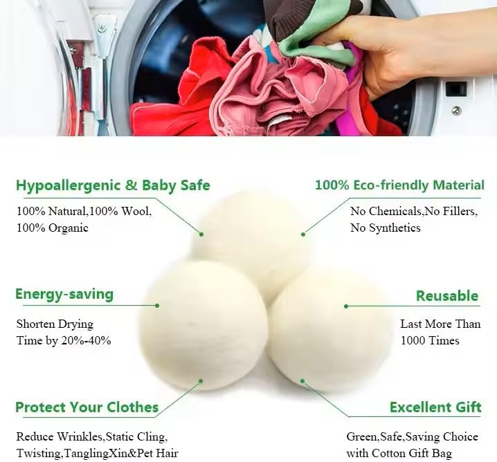 Organic Wool Dryer Balls: Eco-Friendly & Chemical-Free | Our Anti-Entanglement Reusable Balls Eliminate Wrinkle Static | 6-Pack XL Dryer Balls for Laundry is Made with New Zealand Wool (Dog)