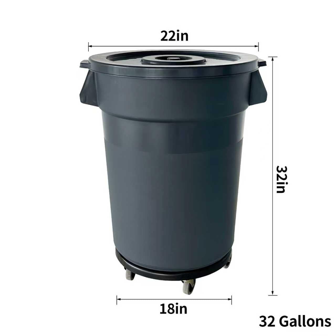 32 Gallon Outdoor Trash Can, Outdoor Trash Can with Lid and Removable Wheels, Rolling Garbage Can, Commercial Garbage Can Suitable for Restaurants, Backyards, and Garages. (2-Pack, 32 Gallon)