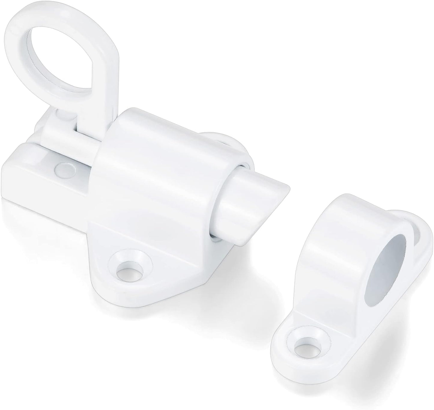 8 Packs Self-Closing Latches，White Spring Door Lock，Resilient Bolt Latch Aluminum Alloy Safety Automatic Spring Barrel Slide Door Lock with Screws,Used for Gate,Window and Cabinet etc