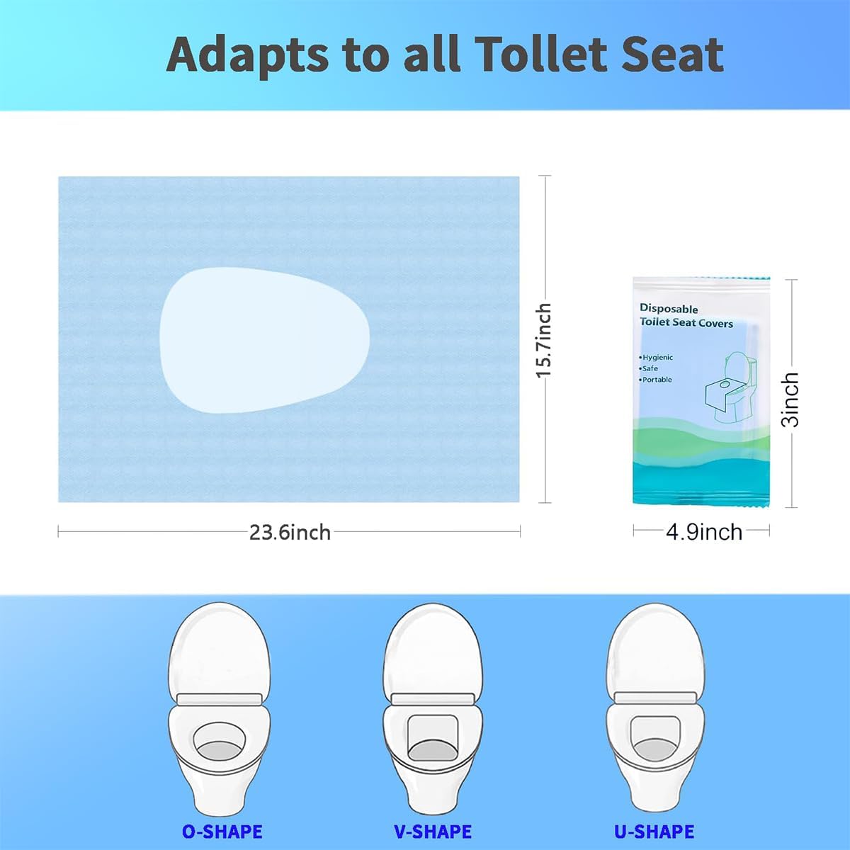 500-Pack XL Disposable Toilet Seat Covers, 16 × 24 inches Waterproof Individually Wrapped, Travel Toilet Liners for Adults & Kids, Bulk Portable for Public Restroom, Hotel, Hospital, Airplane Blue