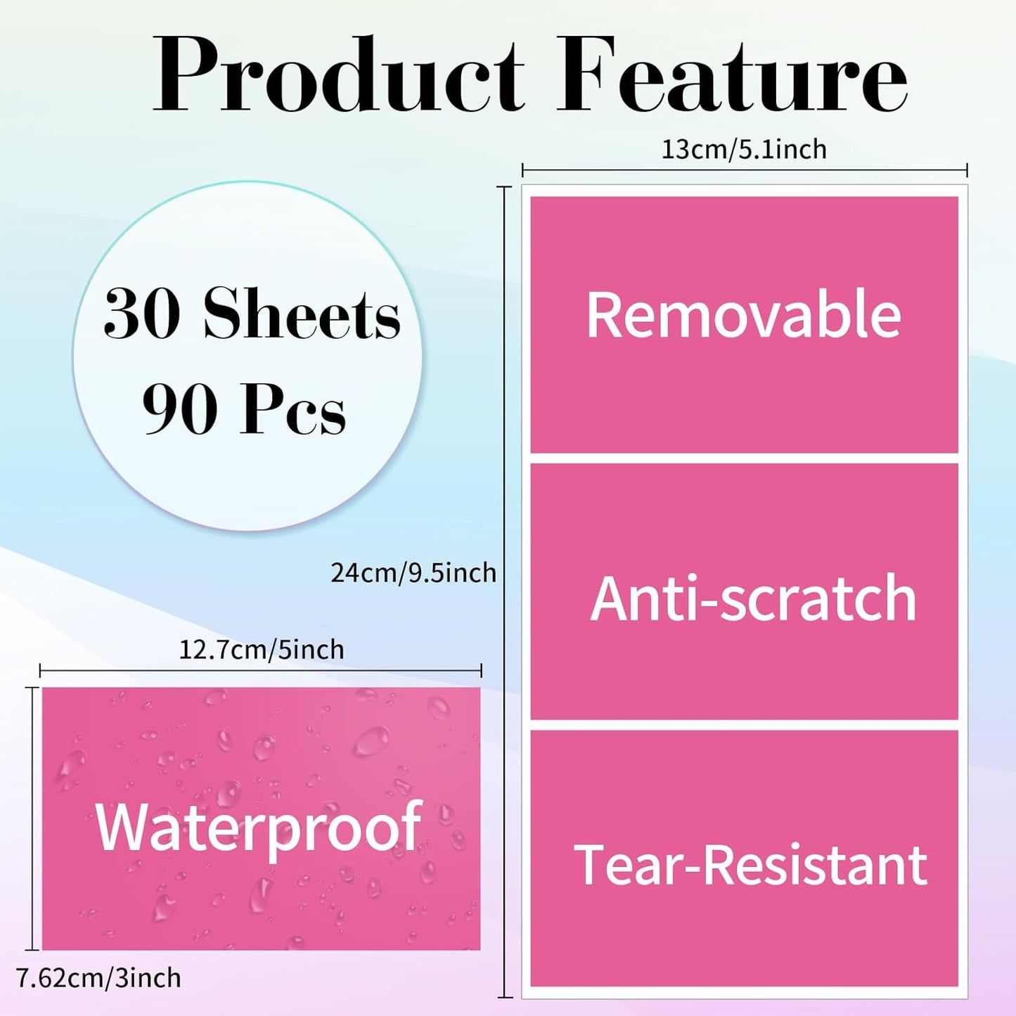 STARLIBOO Removable Colored Labels Stickers, 3X5 Inch Removable Large Label Stickers for Moving Boxes and Storage Bins- Waterproof- Tear Resistant (Rose Pink)