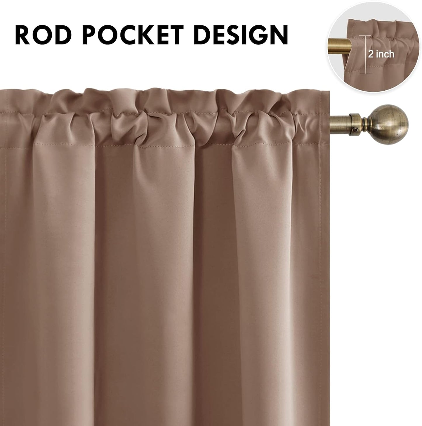 DWCN Blackout Curtains Room Darkening Thermal Insulated Bedroom Curtains Window Curtain Panels, 38 x 63 inches Long, Set of 2 Khaki Rod Pocket Drapes