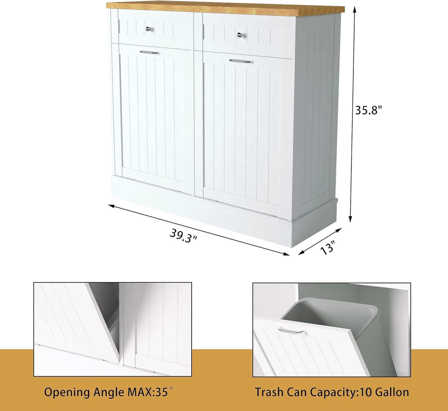 Betterhood Tilt Out Trash Cabinet 10 Gallon Wooden Free Standing Laundry Sorter Cabinet,Recycling Cabinet with Hideaway Drawer,Tilt Out Trash Cabinet Can Bin Kitchen