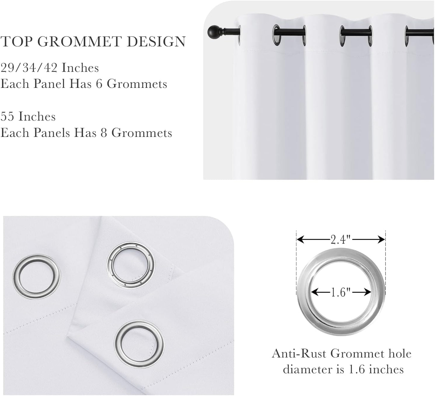 PONY DANCE Pure White Blackout Curtains for Bedroom 84 Inch Length 2 Panels Set, Privacy Thermal Insulated Room Darkening Grommet Drapes for Living Room Window, W34 x L84 Inch