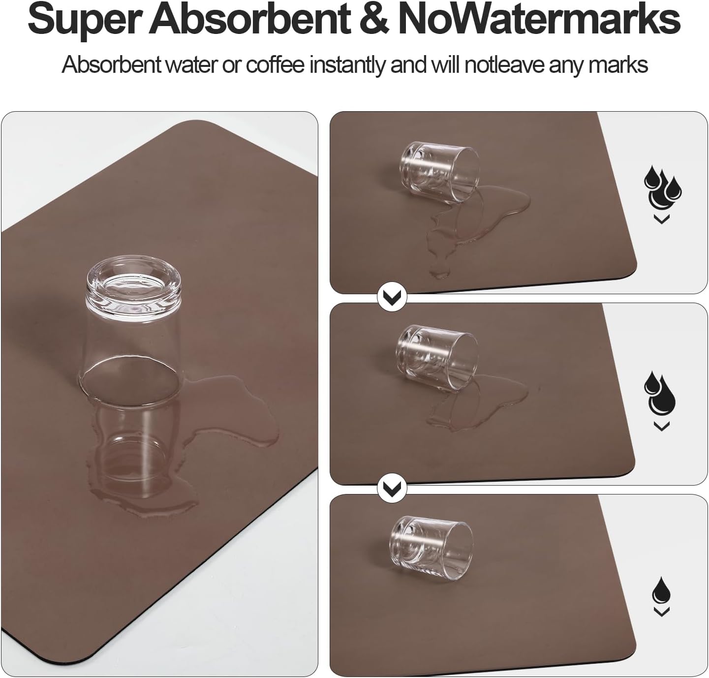 Dish Drying Mat for Kitchen Counter | Coffee Bar Mat for Countertops | Heat Resistant Drainer Mat with Non-slip Rubber Backed | Hide Stain Kitchen Absorbent Draining Mat | Brown 18"x32"