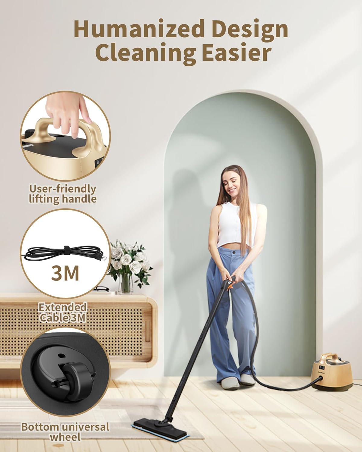 Steam Cleaner for Carpet, 293°F 58 PSI Powerful Multipurpose Steam Mop for Home Use, 50Oz Capacity, Heavy Duty Steamer for home, Handheld Steamers, Floors, Cars, Tiles, Crack Cleaning, Titanium