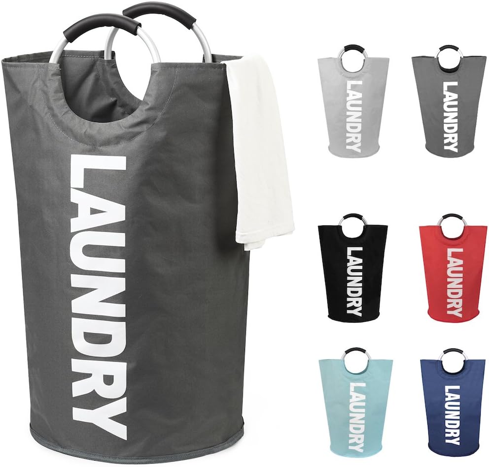 DOKEHOM 125L X-Large Collapsible Washing Laundry Basket Bag (7 Colors) for Bedroom, Fabric (Dark Grey, XL)