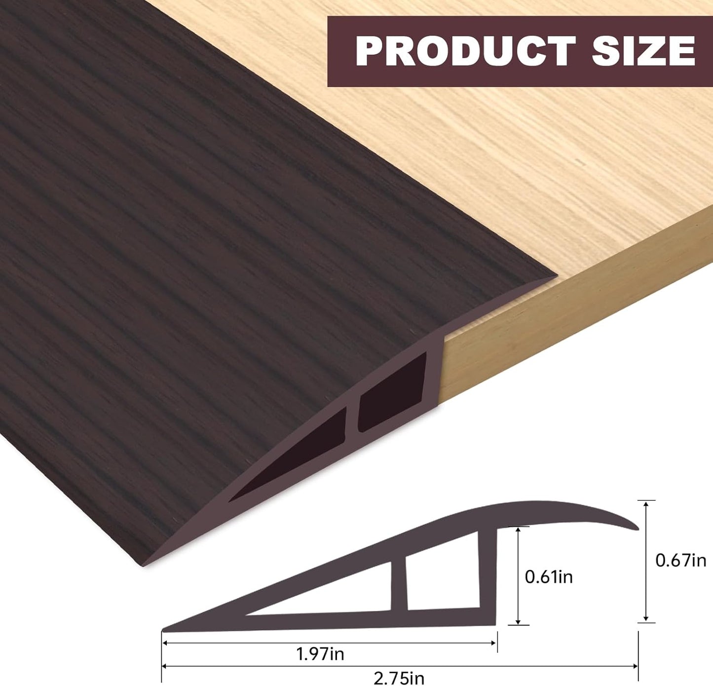 Vinyl Door Threshold Flooring Transition Strip Self Adhesive Carpet Edging Strip for Laminate Doorway Edge Threshold from 2/5" to 3/5" (Black Walnut Wood Grain, 10 Ft)