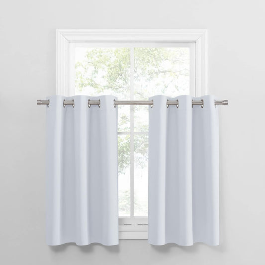PONY DANCE Greyish White Room Darkening Kitchen Curtains 2 Panels Set,Thermal Insulated Small Window Treatment Heavy Duty Privacy Tiers for Laundry Bedroom Bathroom(2 Panels, W 34 x L 36 inches)
