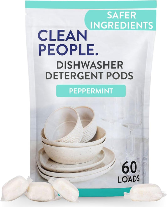 The Clean People Dishwasher Pods - Cuts Grease & Rinses Sparkling Clean - Residue-Free - Phosphate Free Dishwashing Pods - Peppermint, 60 Pack