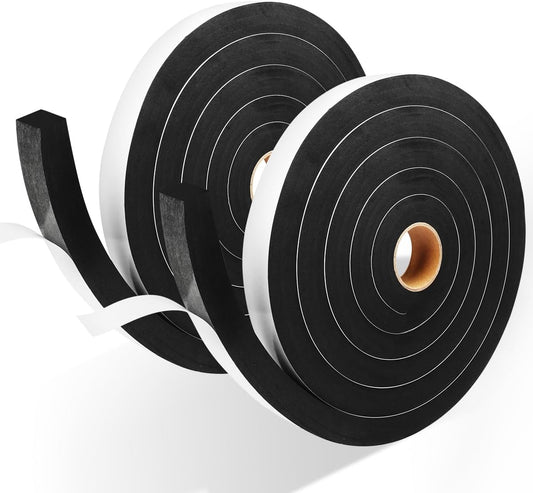 2 Rolls Foam Tape Weather Stripping Door Seal, 1'' W x 3/4'' T High Density Seal Strip, Adhesive Closed Cell Weather Strip Total 13 Feet Long