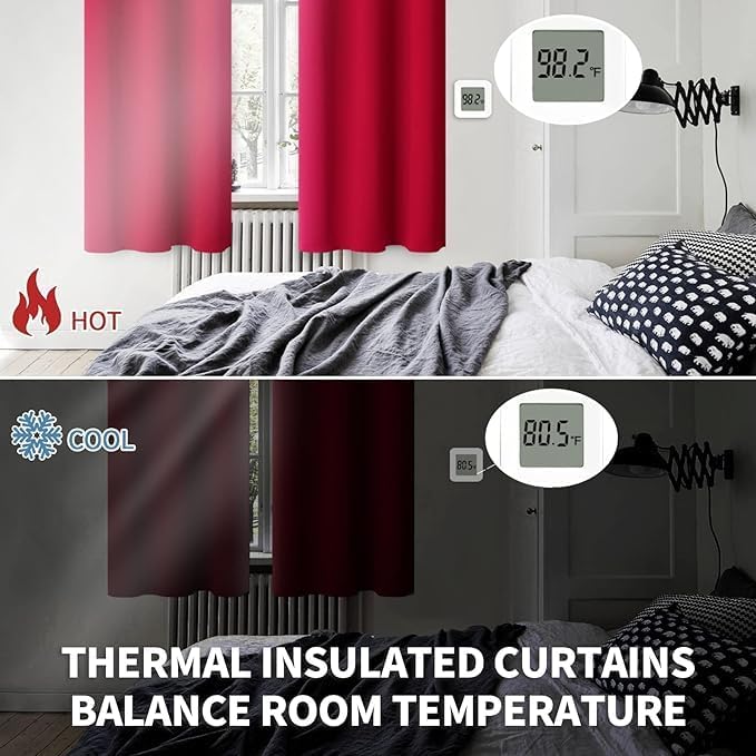 BGment Red Blackout Curtains 48 Inches Length for Bedroom - Short Thermal Insulated Drapes with Rod Pocket Room Darkening for Kitchen Cafe Bathroom, 2 Panels, 42 x 48 Inch