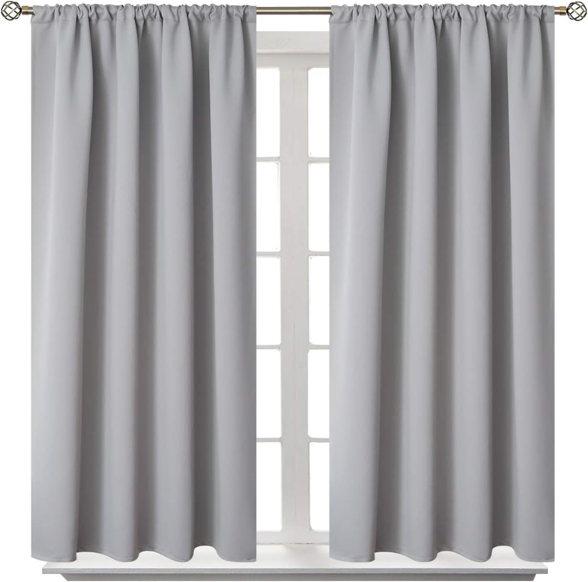 BGment Short Room Darkening Curtains 40 Inches Long for Kitchen - Rod Pocket Thermal Insulated Blackout Curtain Drapes for Small Bedroom Window, 42 x 40 Inch, 2 Panels, Light Grey