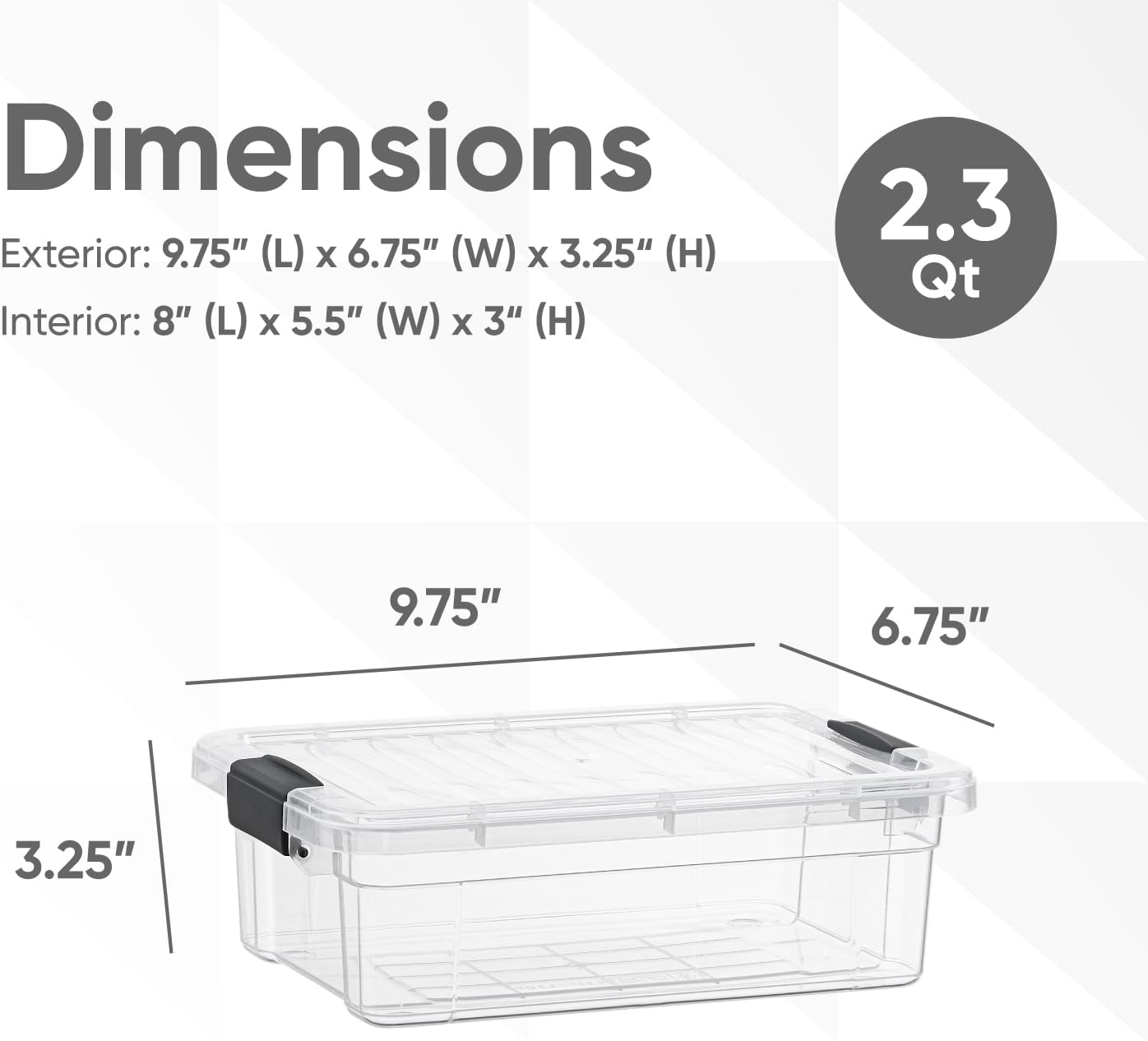 Superio Clear Storage Boxes with Lids, 2.3 Quart Plastic Container Bins for Organizing, Stackable Crates, BPA Free, Non Toxic, Odor Free, Organizers for Home, Office, School, and Dorm, 2 Pack