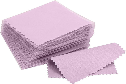 CATIFLIN 100pcs Premium Jewelry Cleaning Cloth, Silver Polishing Cloth Individually Wrapped, for Sterling Silver, Gold, Brass, Silverware, Coin, Ring, Watch and More (Purple, 3.15" x 3.15")