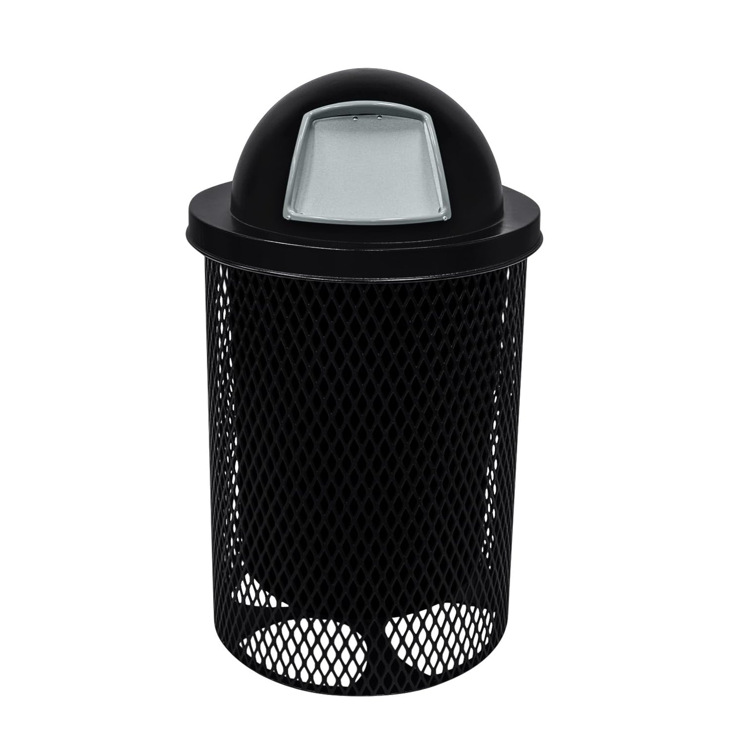 COATEDOUTDOORFURNITURE RDT-BLK Heavy Duty 32 Gallon Round Trash Receptacle, Liner Included, Black with Dome Lid, Made in America