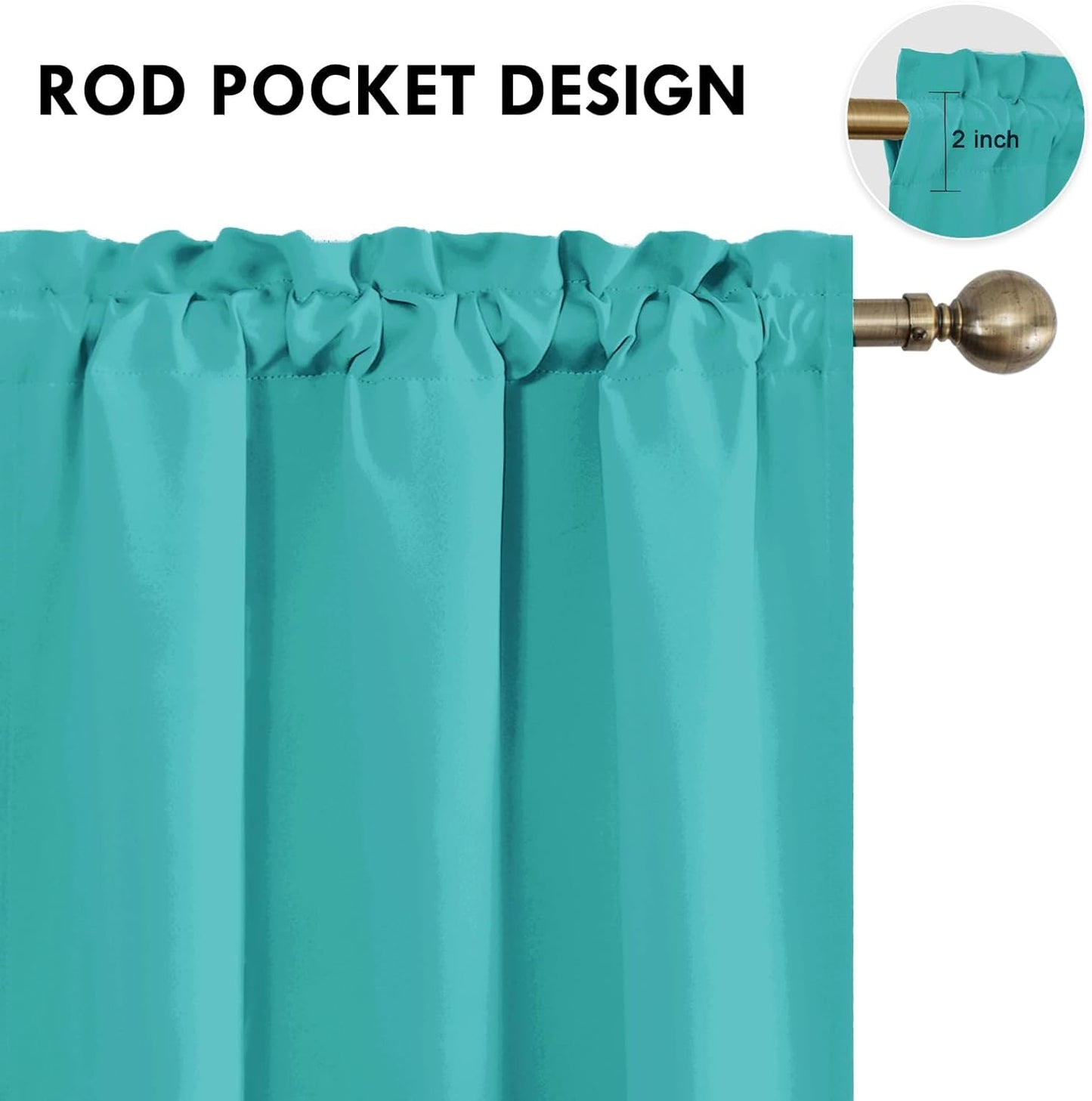 DWCN Blackout Curtains for Living Room Thermal Insulated, Energy Saving & Noise Reducing Bedroom Curtains, Peacock Blue, W 38x L 54 Inch, Set of 2 Rod Pocket Curtain Panels