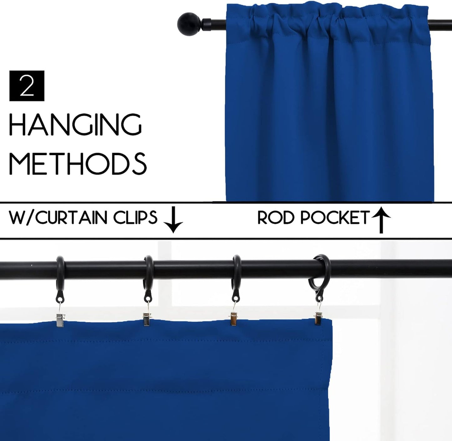 Pickluc Cafe Curtain (Half Window Curtain) 24 Inches Length, Rod Pocket Kitchen Curtain, Short Blackout Curtain for Small Window, Blue 30" Wide and 24" Long, 2 Panels