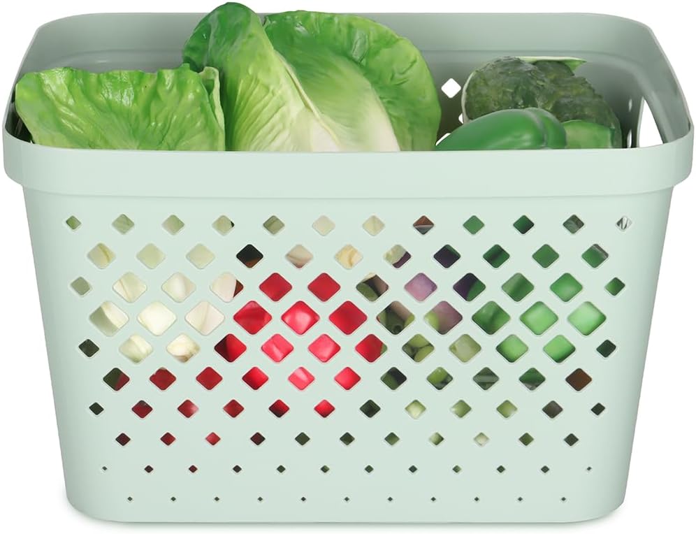 Glad Plastic Storage Basket Set, Value Pack of 6 | Open Storage Bins for Shelves, Bathroom, Pantry, Closet | Nesting Organizer Boxes with Handles, 4 Gallon, Sage