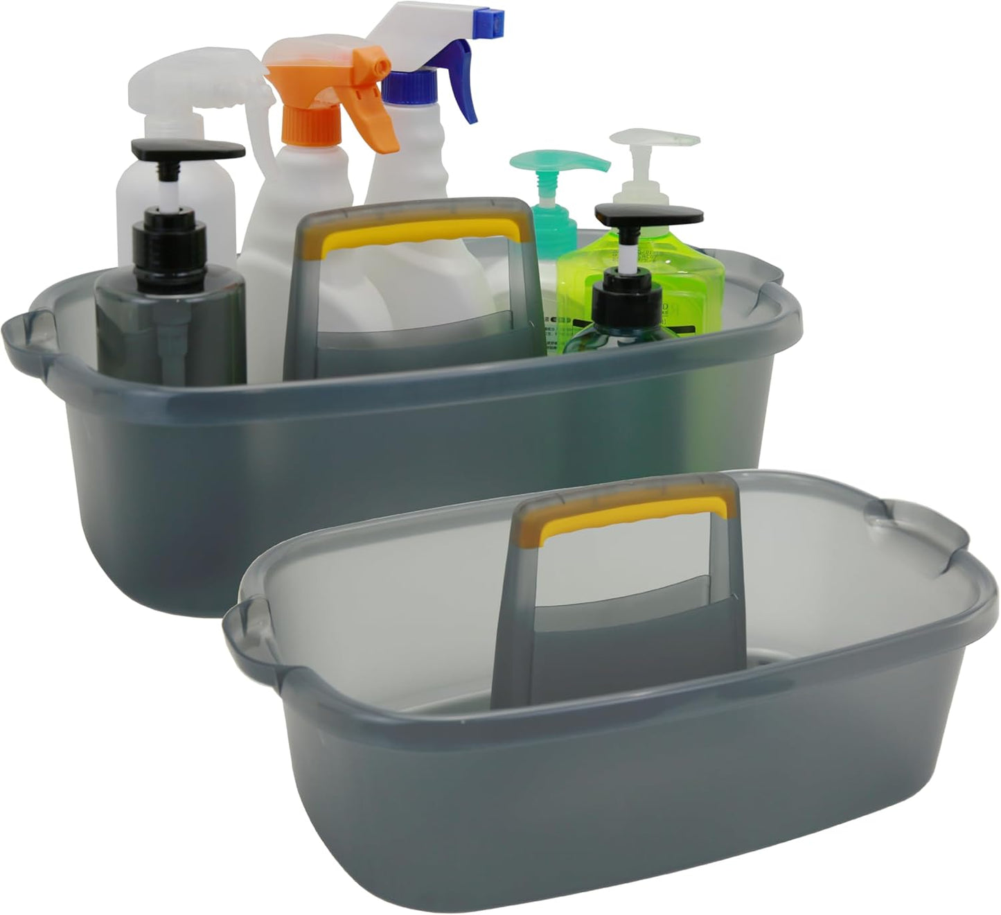 Cleaning Caddy Organizer with Handle, Storage Basket/Totes Portable for Bathroom Supplies, Cleaning Products, and Sink Tool.(Translucent Gray×2, 2 Pack)