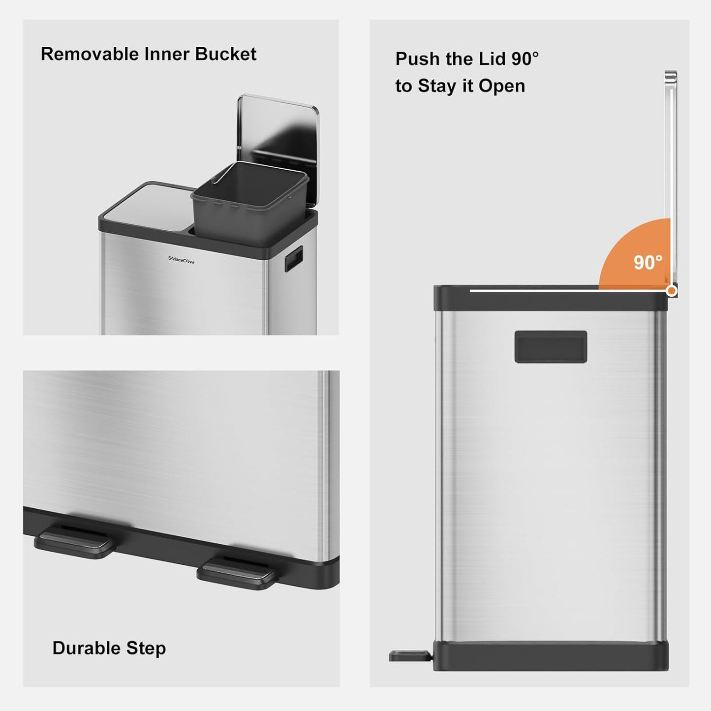 Kitchen Trash Can, 2 x 5.3 Gallon Garbage Can for Kitchen, Dual Compartment Recycling Trash Can, Trash and Recycle Bin Combo, Stainless Steel, Soft-Close Lid, Fingerprint Proof