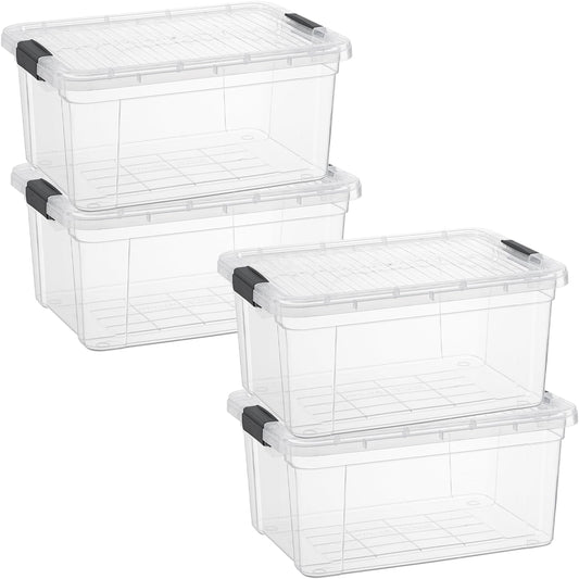 Superio Clear Storage Boxes with Lids, 20 Quart Plastic Container Bins for Organizing, Stackable Crates, BPA Free, Non Toxic, Odor Free, Organizers for Home, Office and Dorm, 4 Pack