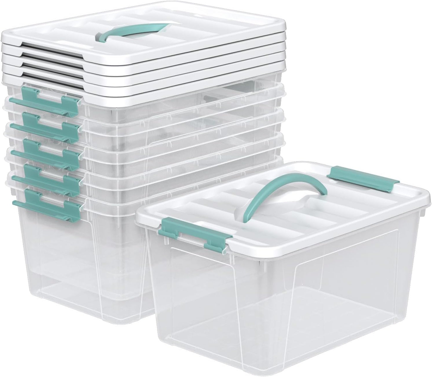 Zopnny 14 Quart Plastic Lidded Storage Bin with Handle, Clear Latching Box with White Lid, 6 Packs