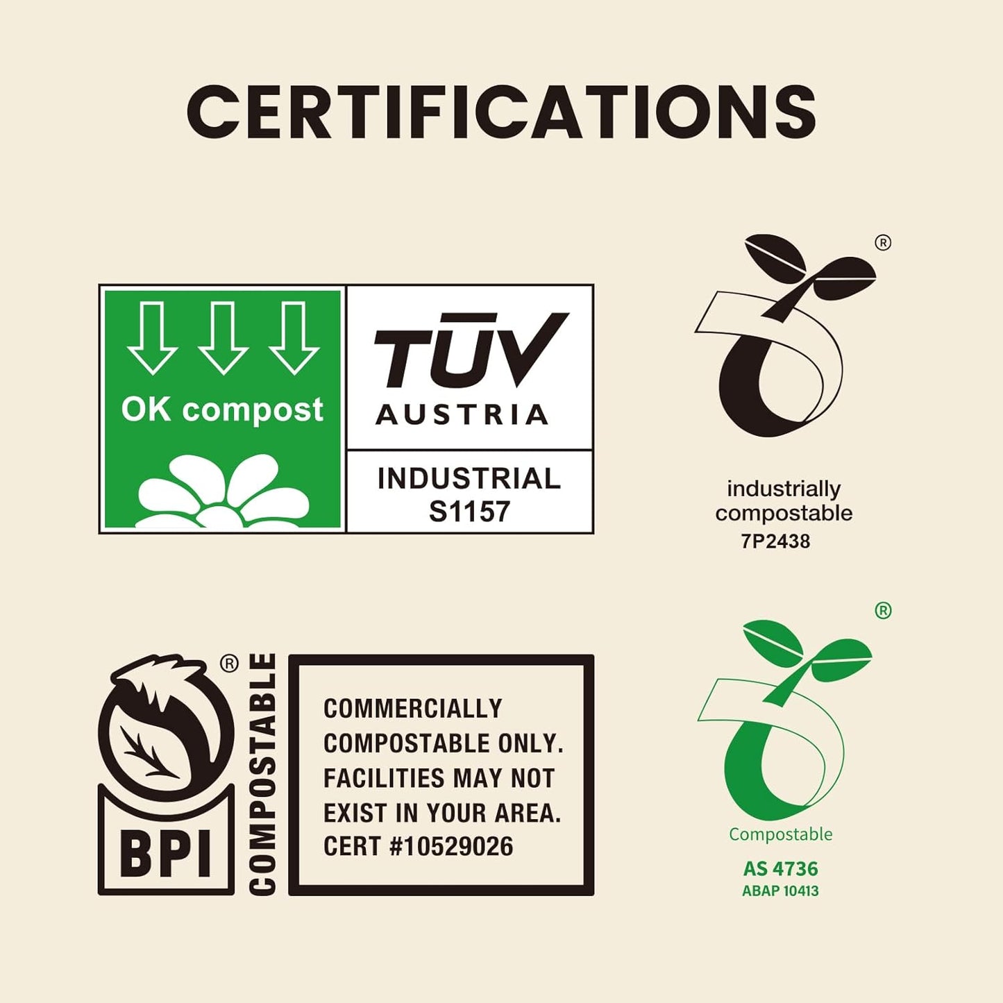 SUPERBIO 13 Gallon Handle Tie Compostable Food Waste Bags, 30 Count, 2 Pack, ASTM D6400, BPI and OK compost INDUSTRIAL, 49.2L, 0.87 Mil