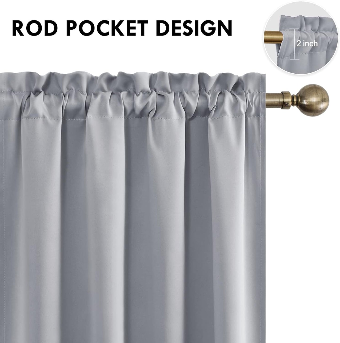 DWCN Blackout Curtains Room Darkening Thermal Insulated Bedroom Curtains Window Curtain Panels, 52 x 45 inches Long, Set of 2 Silver Grey Rod Pocket Drapes
