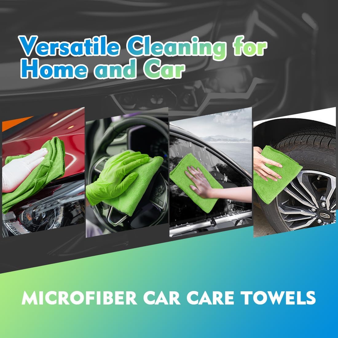 HOMEXCEL Green Microfiber Cleaning Cloth 12 Pack, 12.5 x 12.5 inch Microfiber Towels for Cars, Ultra Absorbent Car Washing Cloth, Lint Free Streak Free Cleaning Rags for Car, Kitchen, and Window