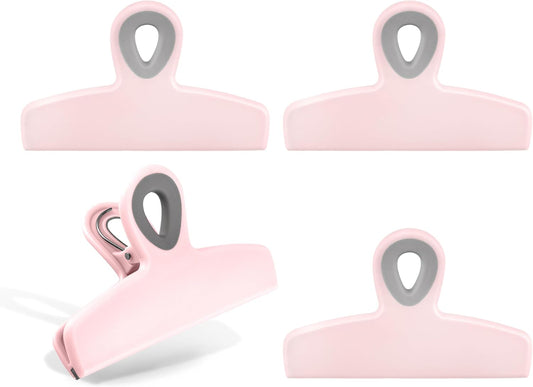 COOK WITH COLOR Bag Clips - Heavy Duty Chip Clip and Refrigerator Magnet Clips for Food Storage with Air Tight Seal Grip, Pink, Pack of 4 Large Clips