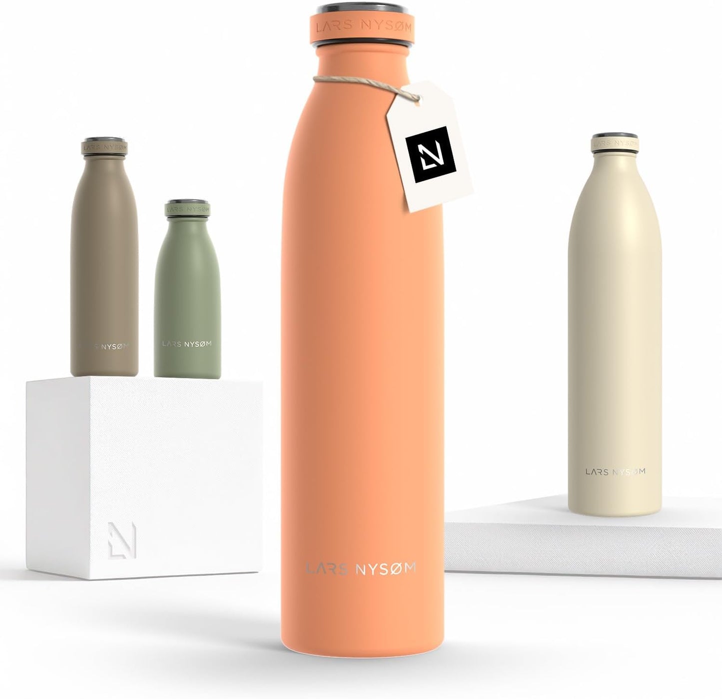 LARS NYSØM Stainless Steel Insulated Water Bottle 12oz 17oz 25oz 34oz 51oz | Insulated Thermo Flask for Hot and Cold Beverages | Leakproof Drinking Bottle (Pumpkin Orange, 25.4 oz)