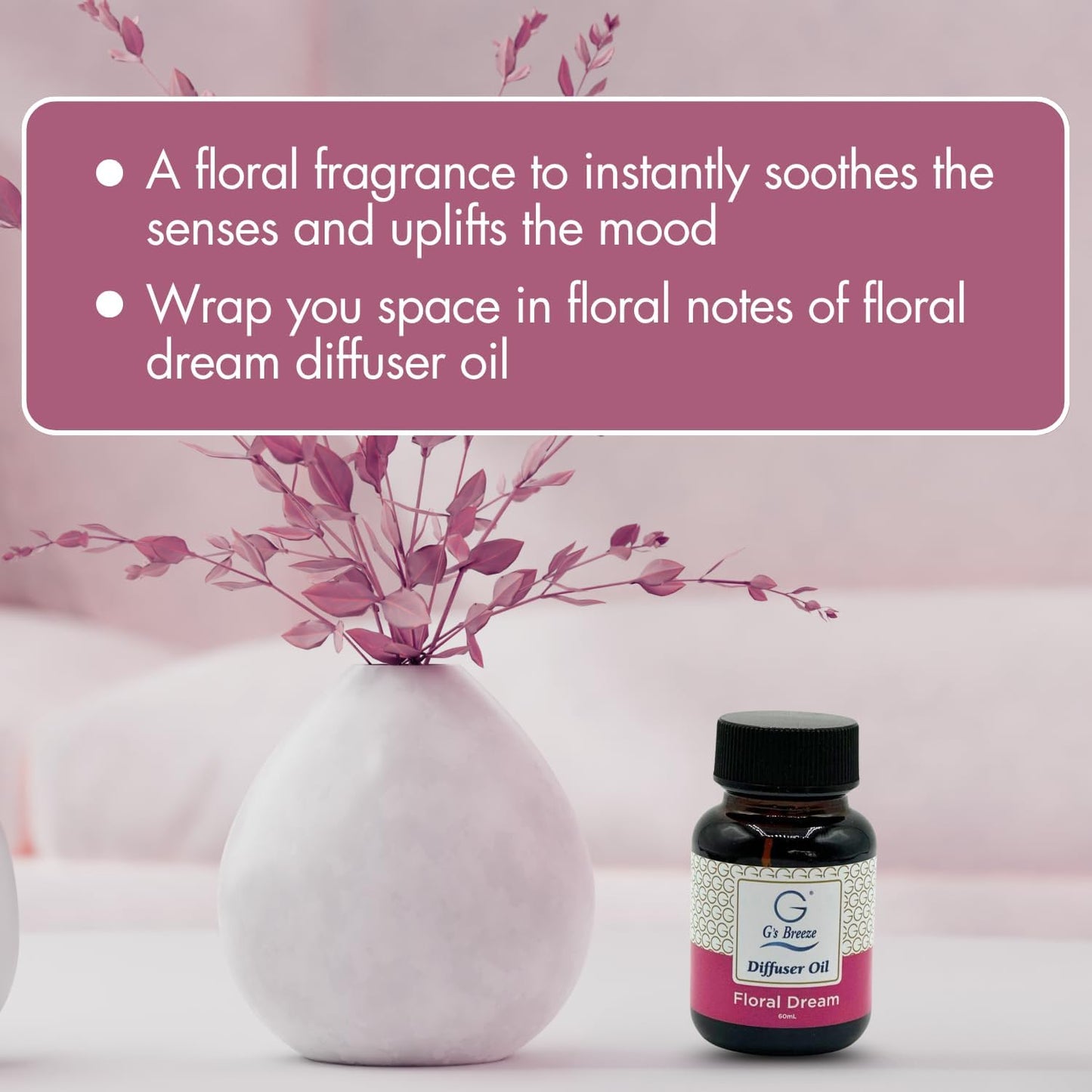 G's Breeze Floral Dream Diffuser Oil Refill - Luxurious Rose, Lily & Jasmine Blend for Long Lasting Floral Freshness – Ideal Scent for Home & Office – Create an Uplifting Atmosphere - 60 ML