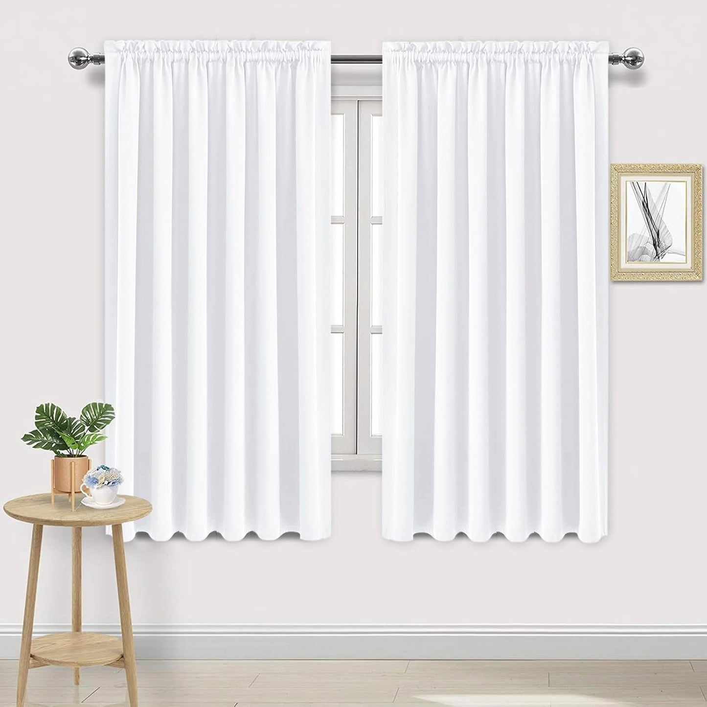 DWCN White Curtains for Living Room Thermal Insulated, 50% Light Blocking Curtains for Bedroom, Dining Room Window, W 70x L 63 Inch, Set of 2 Rod Pocket Curtain Panels