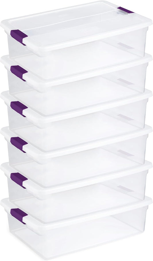 Sterilite 6-Pack 32 Quart ClearView Latch Box, Stackable Organizer Bins with Latching Lids - Clear Plastic Organization Containers for Closet, Bedroom, Shelving Units and Everyday Home Storage
