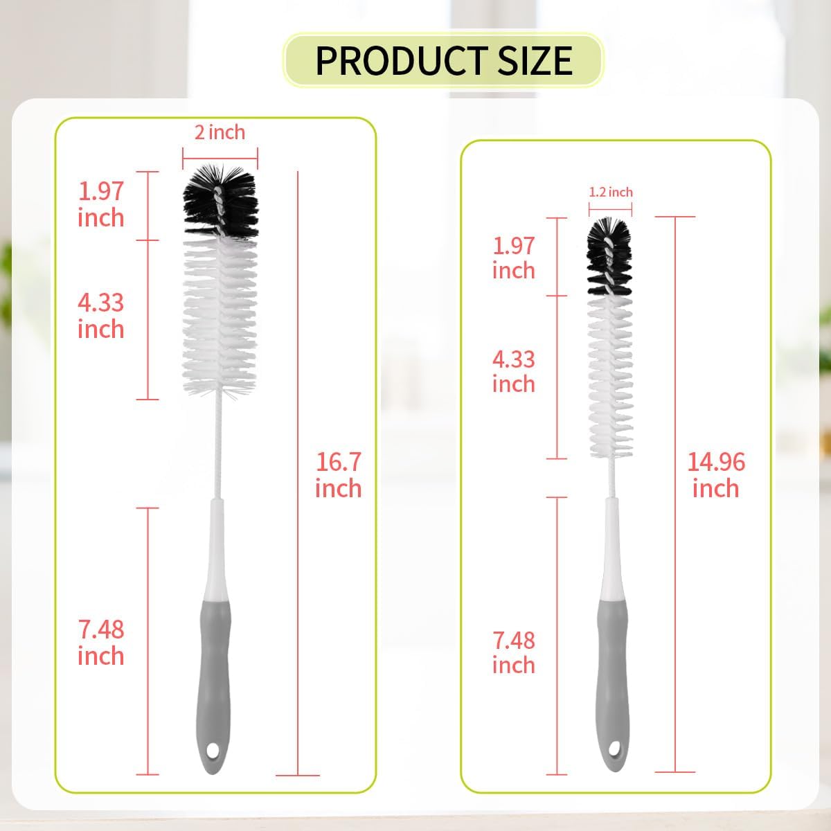 Bottle Cleaner Brush Set - Long Handle Bottle Brushes for Cleaning Narrow Neck Bottles, Beer, Wine, Baby Bottle, Pipes, Tubes, and Small Bottle