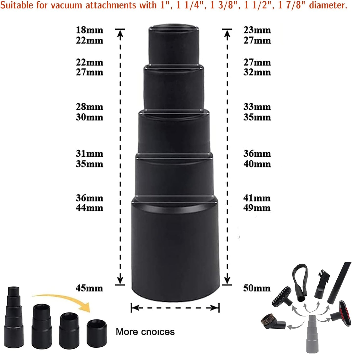 12 Pcs Universal Vacuum Attachments for Shop Vac Accessories, 1 1/4" to 2 1/2" Vacuum Cleaning Tools Kit, Dirt Remover for Home Air Vents Corner Pets Drawer Car Dusty Vacuum Brush Attachment