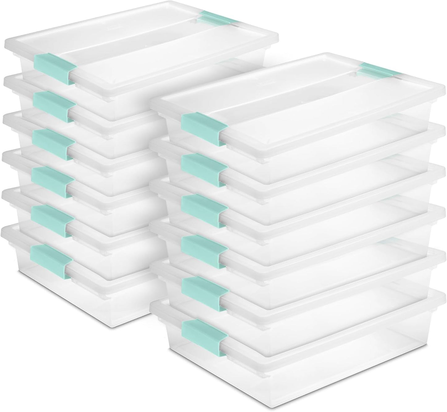 Sterilite 12-Pack Clip Box, Stackable Clear Plastic Bins with Latching Lids, Large - Writing, Arts or Crafts Supplies Storage Containers for Home, Office, Classroom and Workshop Organization
