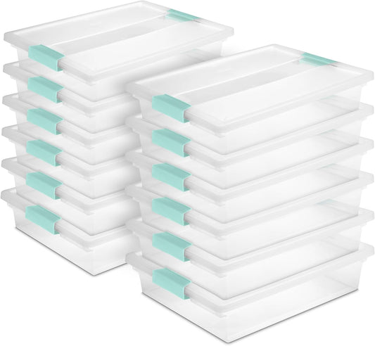 Sterilite 12-Pack Clip Box, Stackable Clear Plastic Bins with Latching Lids, Large - Writing, Arts or Crafts Supplies Storage Containers for Home, Office, Classroom and Workshop Organization