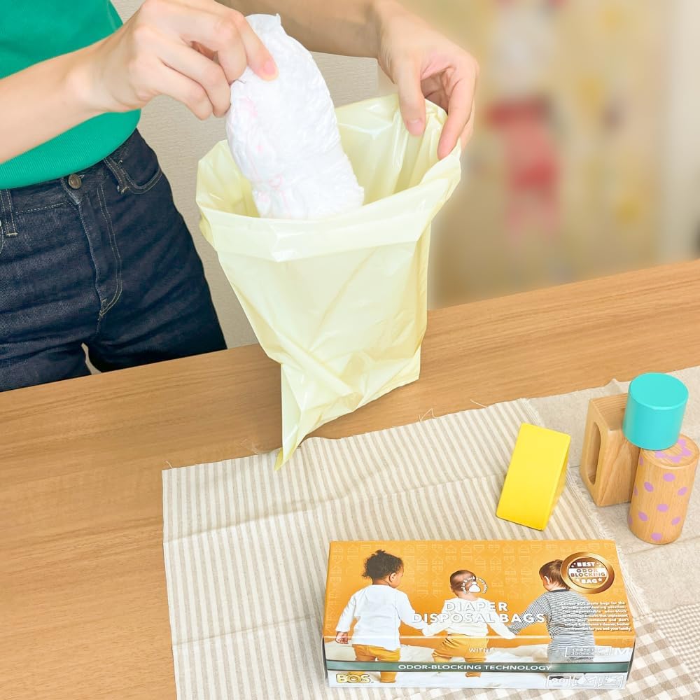BOS, Odor-Sealing Dirty Diaper Trash Bags - Scent & Smell Free (Color: Cream Yellow) (Pack of 2) (Medium)