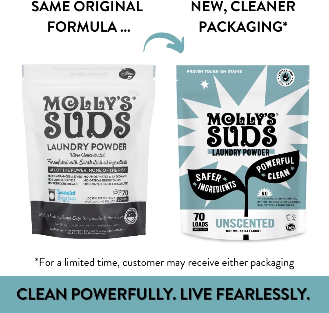 Molly's Suds Original Laundry Detergent Powder | Clean Laundry Detergent Powder for Sensitive Skin | Simple, Effective Ingredients, Stain Fighting | 70 Loads (Unscented)