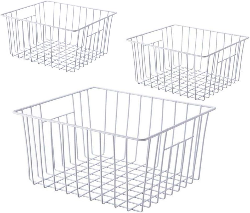 16inch Freezer Storage Organizer Baskets, Household Wire Refrigerator Bins with Built-in Handles for Cabinet, Pantry, Closet, Bedroom