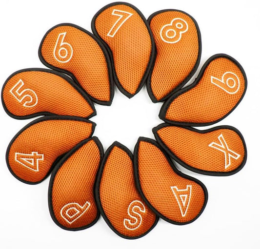 Montela Golf Iron Covers,Golf Iron Head Covers Mesh Golf Iron Covers Set 10pcs Golf Iron Headcovers,Golf Club Head Covers for Iron with Magic Tape Fit Most Brand 4-9 APSX