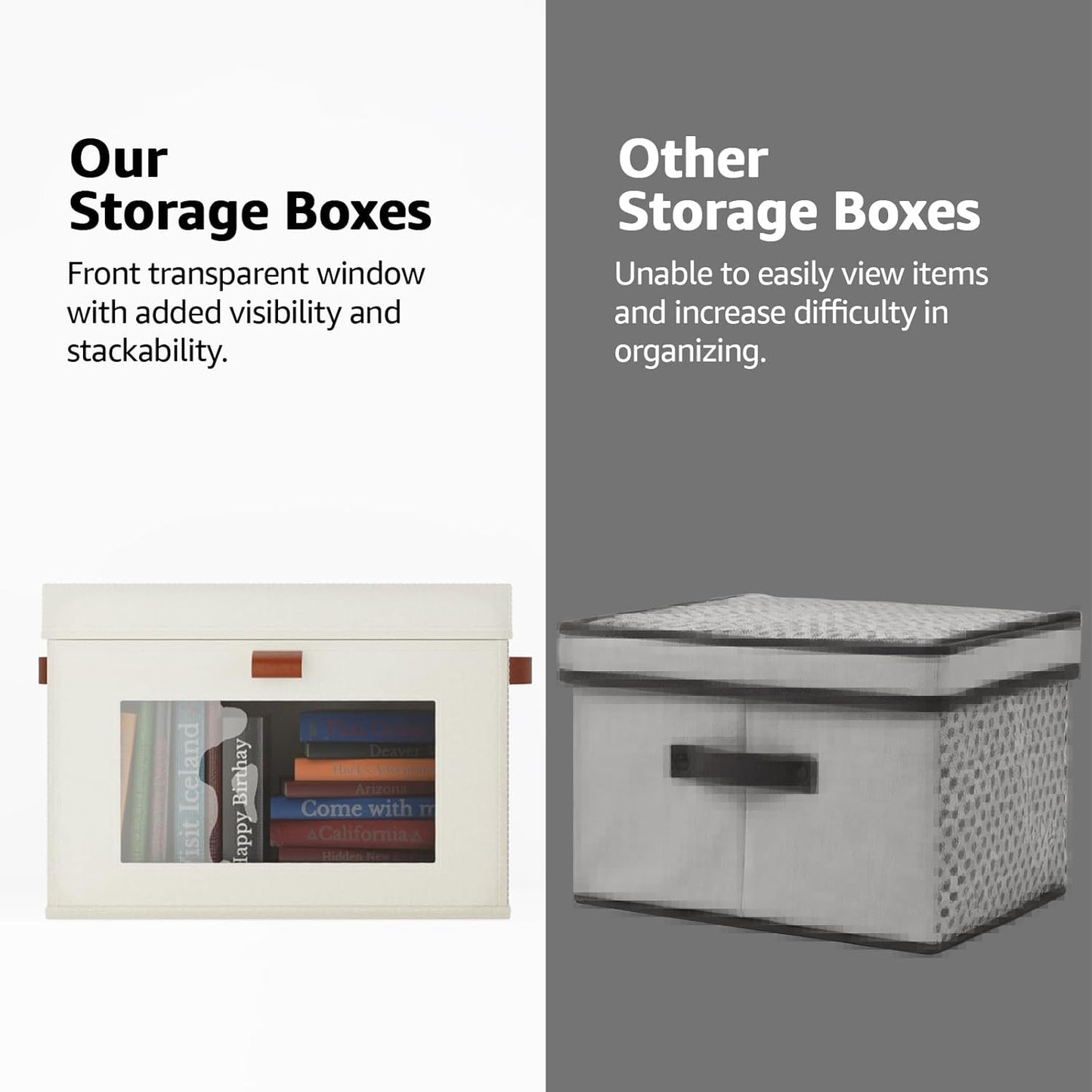 Large Storage Bins with Lids,Stackable&Collapsible Closet Storage Bins,Oxford Fabric Organizer Box with Clear Window,Large Decorative Storage Boxes for Shelves,Wardrobe,Living Room(Beige)