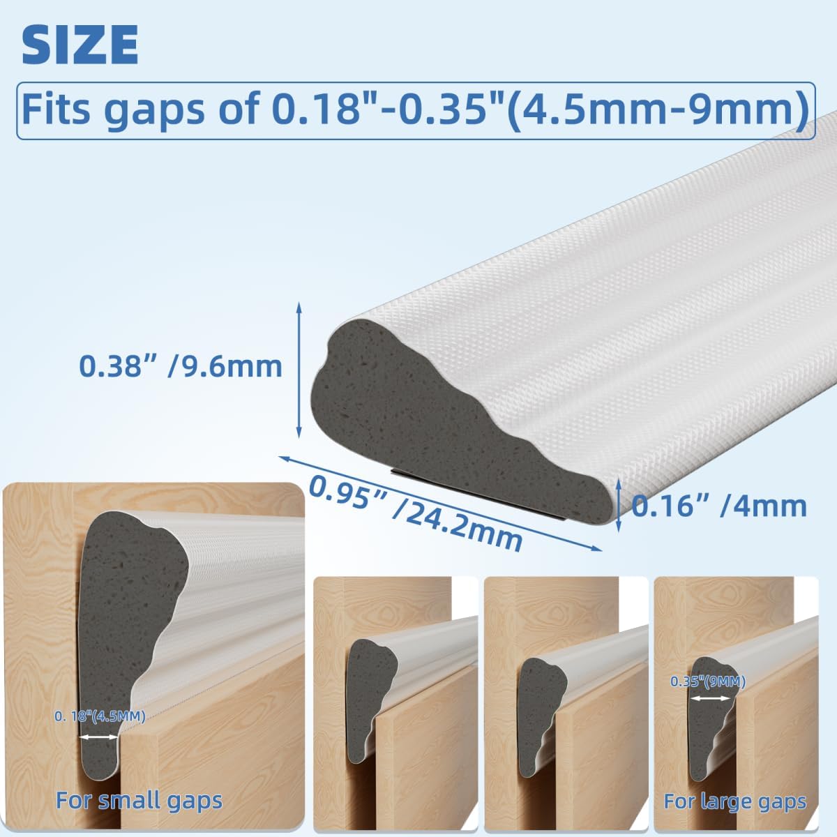 Wedge-Shape Window Weather Stripping Door Frame Seal Strip 118” White,Upgrade Black Foam,Soundproofing,Draft Stopper,Winter Insulation,Noise Blocker, Gap Filler for Exterior Front Door Side